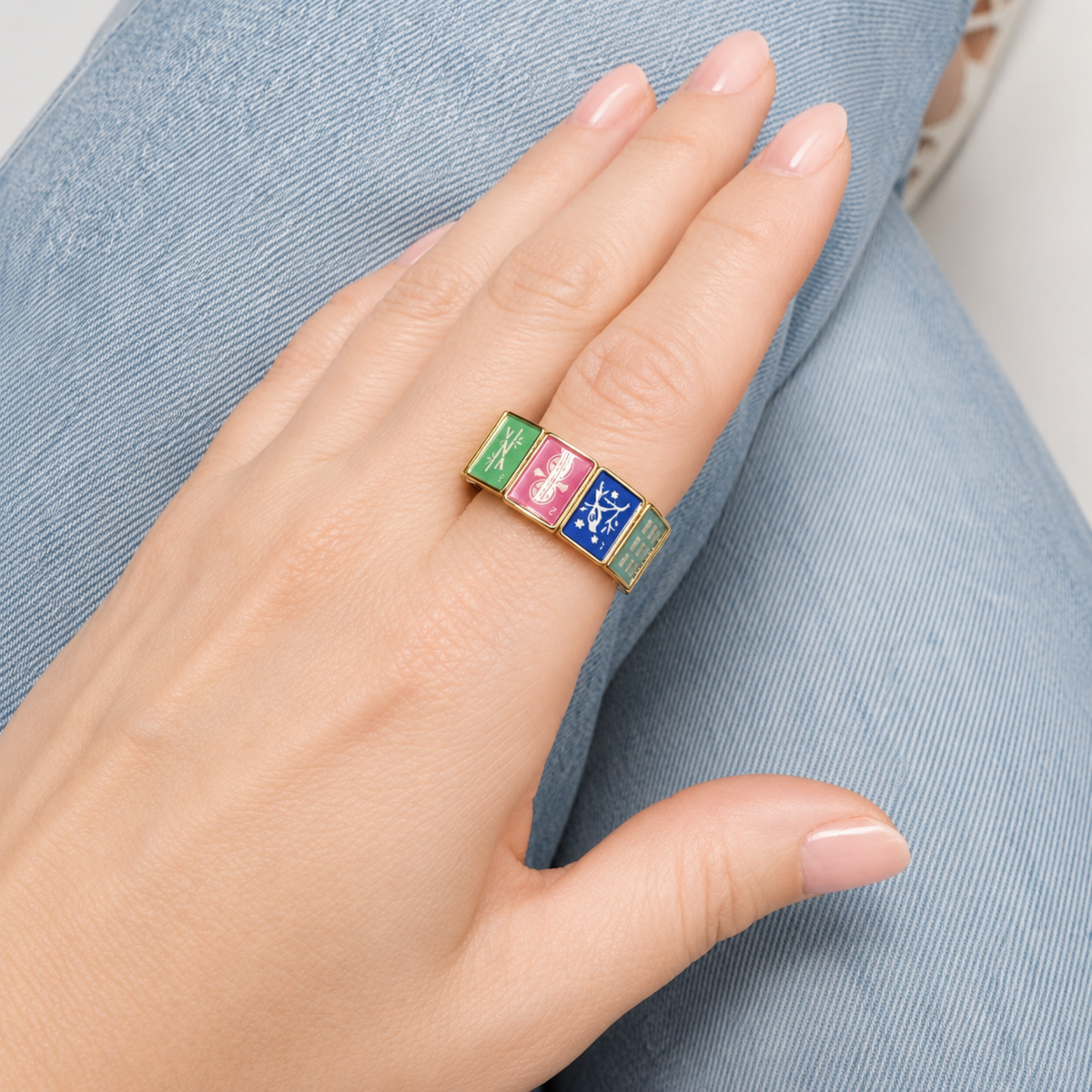 Ellison+Young Mahjong Multi Tile Stretch Ring: Colorful Tile