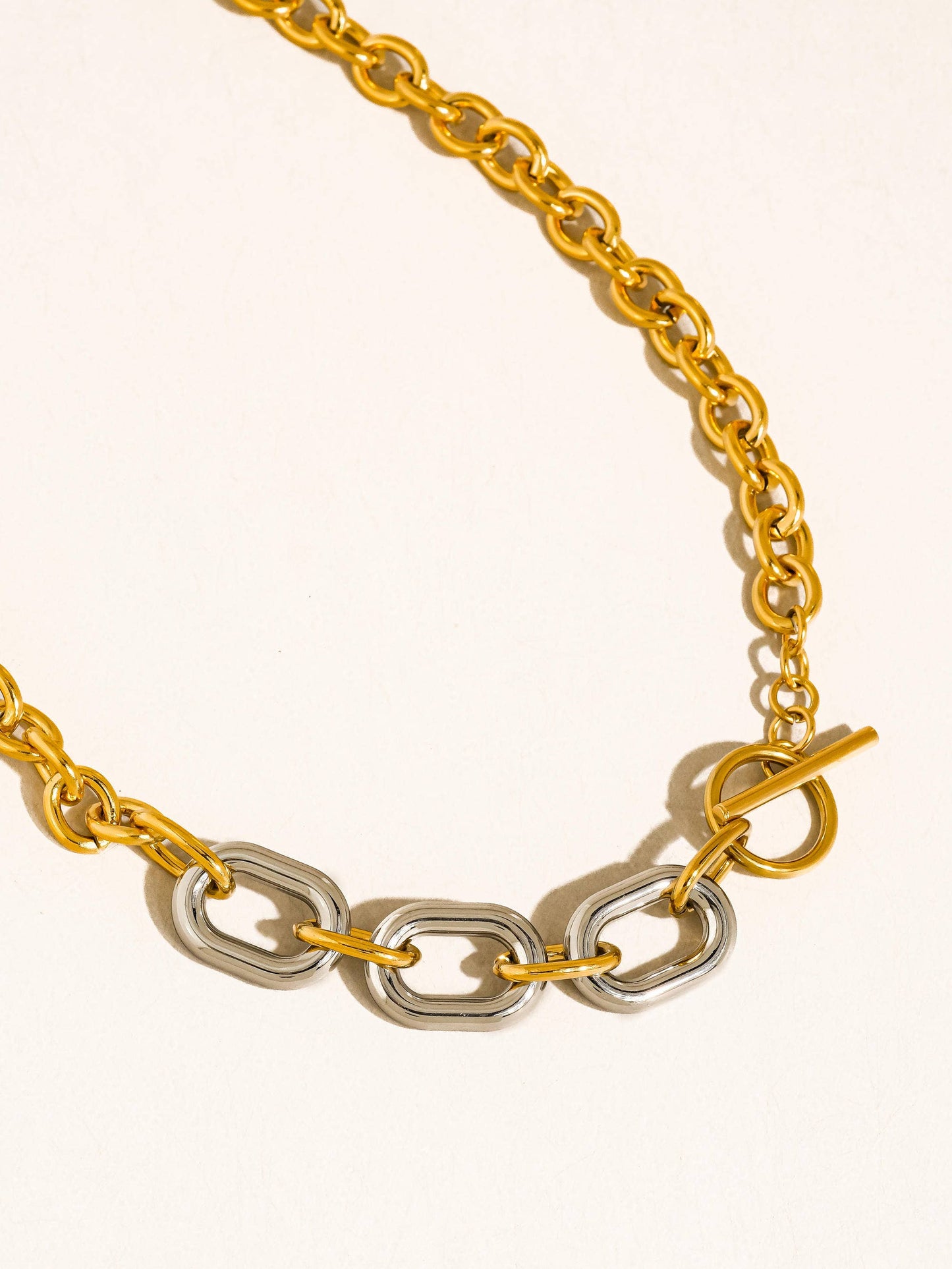 Lurette 18K Gold Non-Tarnish Two Tone Chain Necklace: Multi-Colored