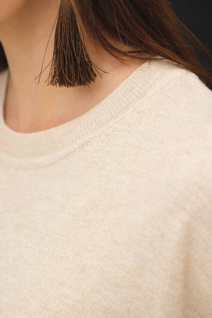Fayee Boxy Fit Short Sleeve Sweater Top: Oatmeal