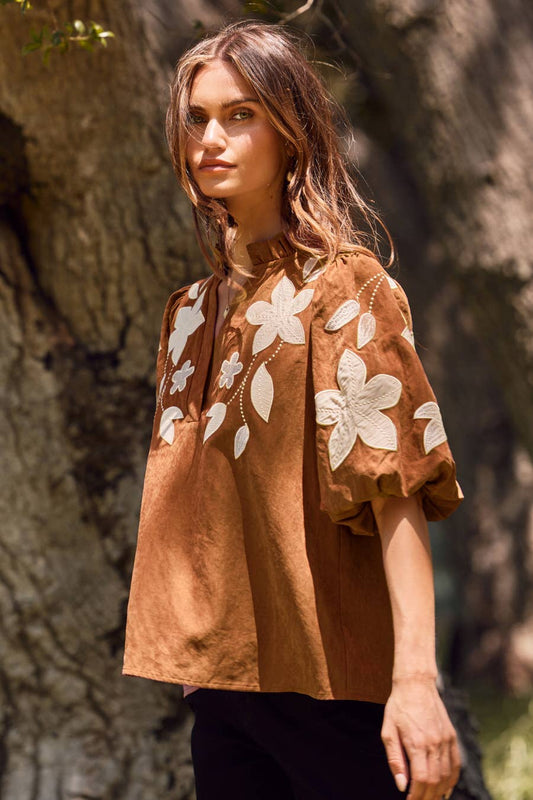 Clarita Washed Suede Top: Camel