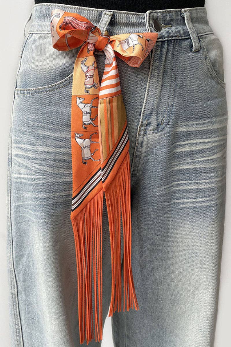 Printed Fringed Detail Scarf: 1 / One Size