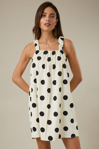 The Madison Mini Sleeveless Bold Polka Dot Dress: Cream Black