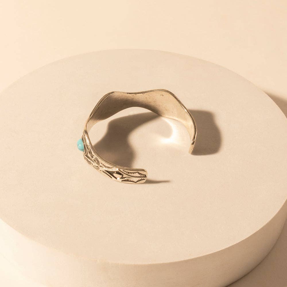 Sedona Stone Cuff for Women with turquoise stones and engraved detail in premium style: Turquoise