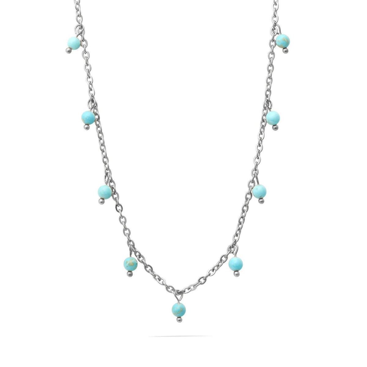 18K Gold PVD Stainless Steel Dangle Turquoise Stone Necklace: Stainless