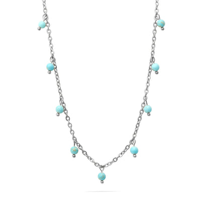 18K Gold PVD Stainless Steel Dangle Turquoise Stone Necklace: Stainless