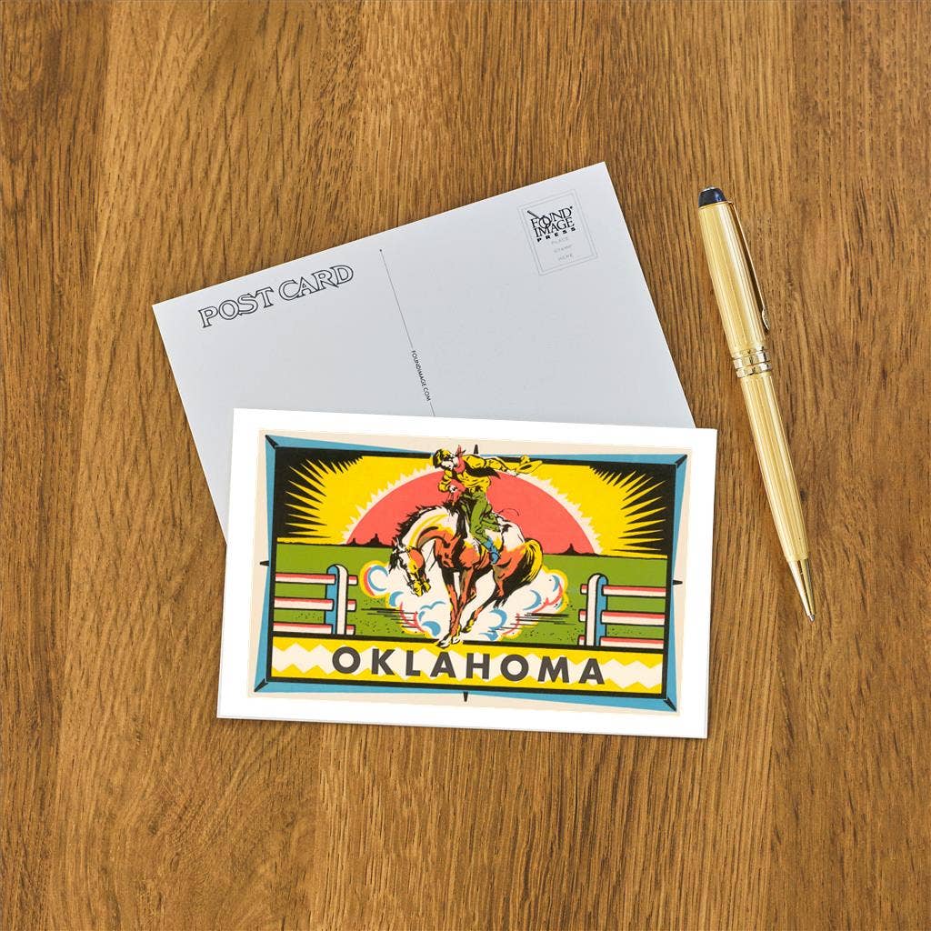 Postcard OK-135 Bucking Bronco, Cowboy