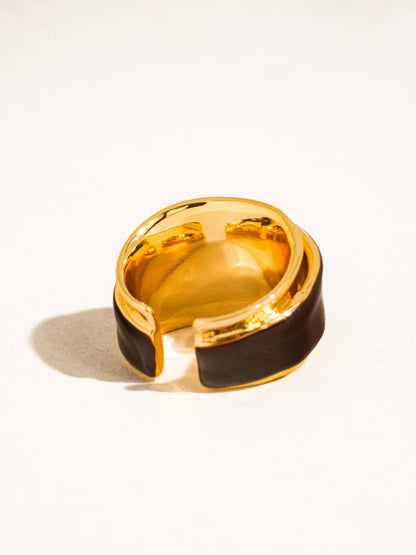 Josiah 18K Gold Layered Enamel Band Ring: Brown / 7
