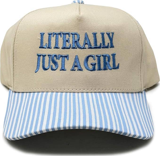 2-Tone Cap - Literally Just A Girl-Stripes-Light Blue/Beige