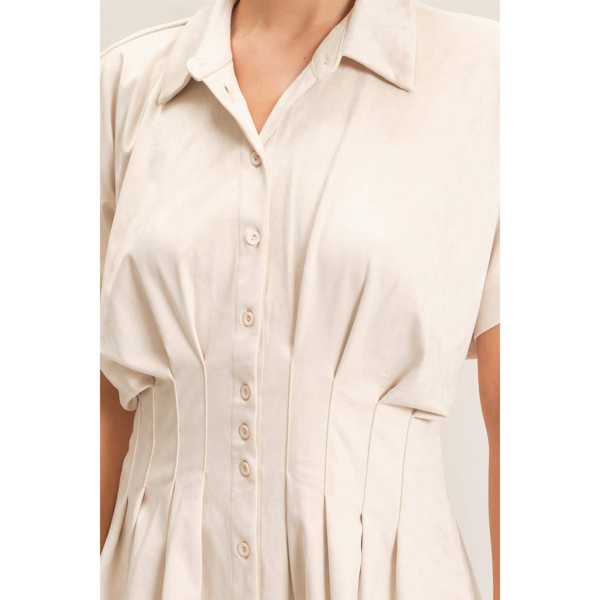 Suede Button-Down Blouse: CAMEL / S-M-L(2-2-2)