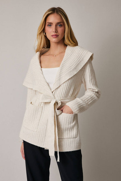 Nora Long Sleeve Wrap Sweater Cardigan: Cream