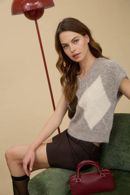 Argyle Pattern V Neck Sweater Vest