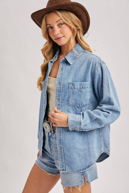 DENIM BUTTON DOWN OVERSIZED SHIRTS: LT.WASH
