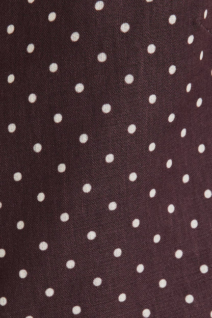 Rowan Round Neck Sleeveless Button Up Dot Top: Brown-ivory Polka Dot