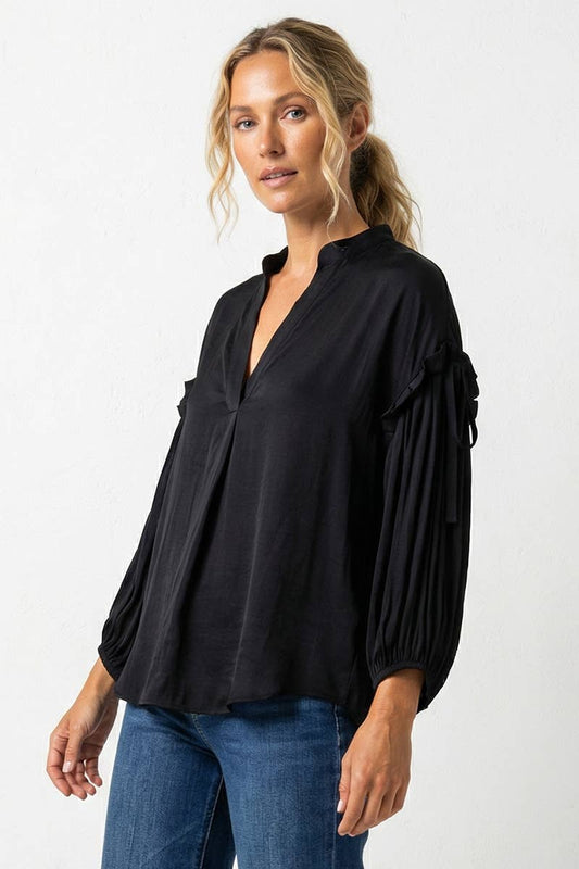 Collins Balloon Sleeve Blouse: Black
