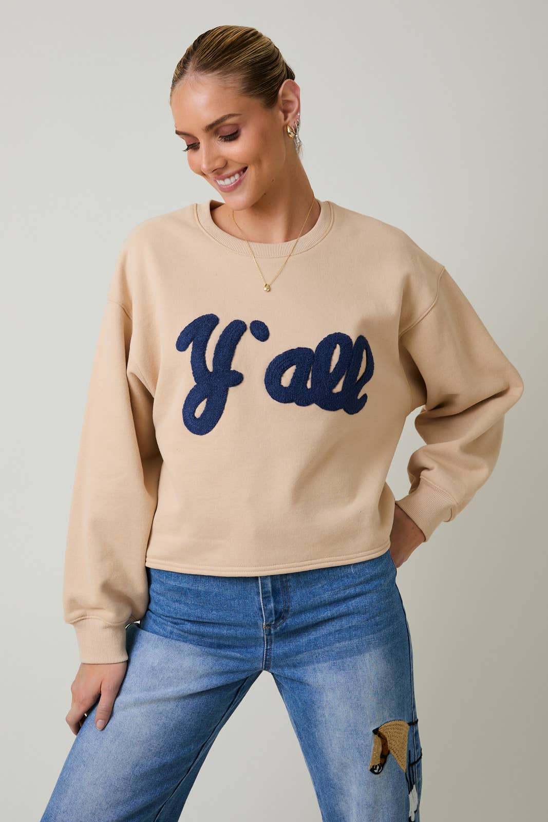 “Y’ALL” Crew Neck Flocked Sweatshirt