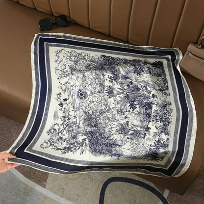 LARGE FLORAL TOILE PRINT BANDANA SCARF | 40SC653: NAVY