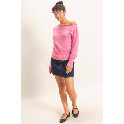 Off The Shoulder Sweater Top: TAUPE / S-M-L(2-2-2)