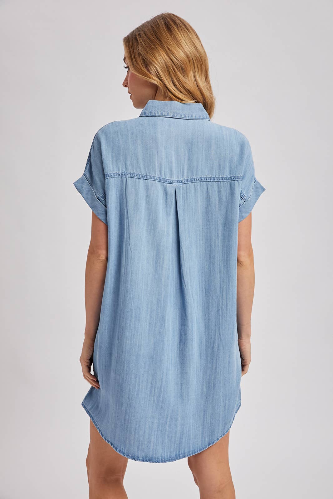 Annie Denim Button Down Shirt Dress: Light Wash