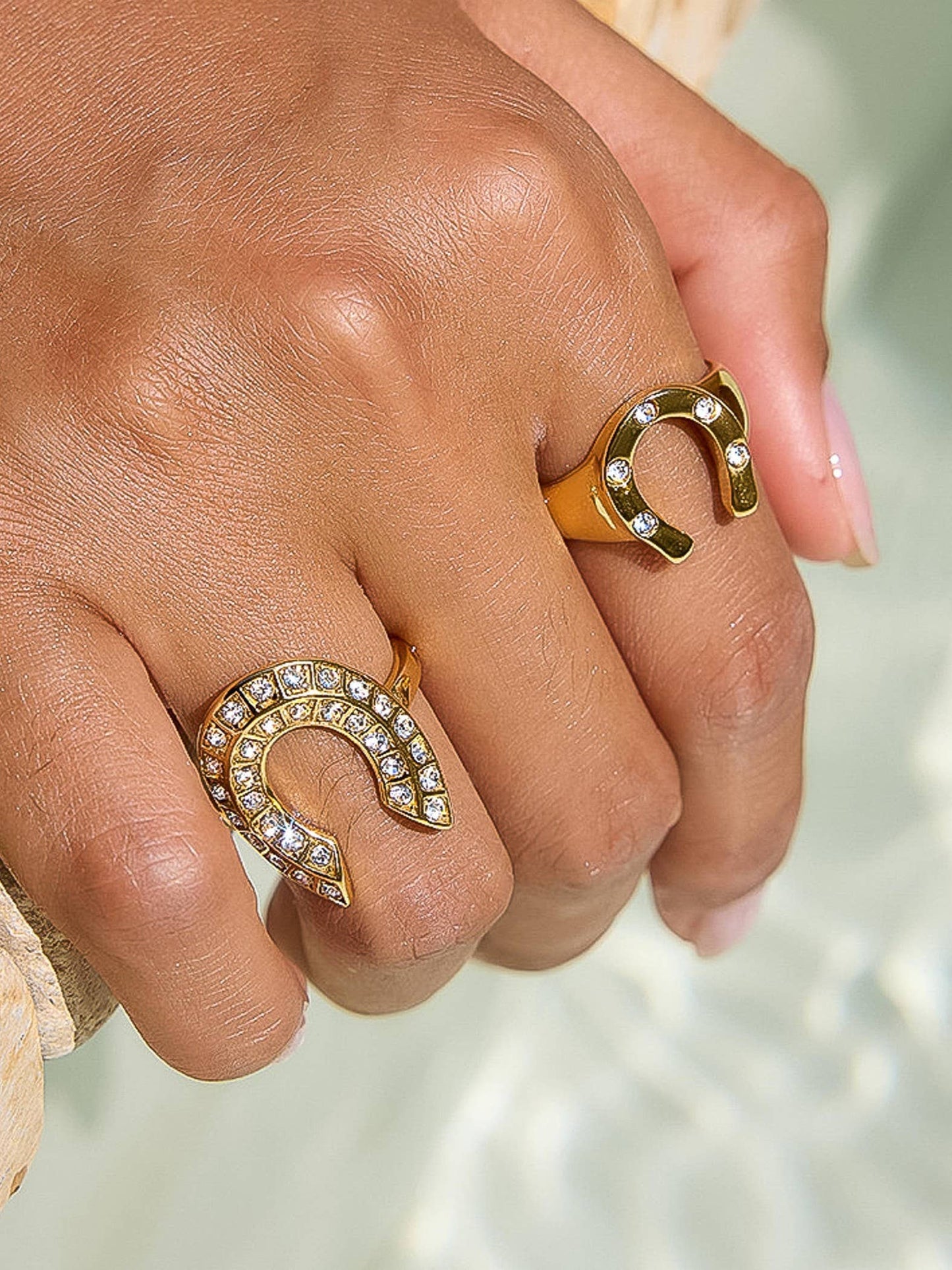 18K Gold Non-Tarnish CZ Horseshoe Ring: Yellow Gold / Rovanic-Small