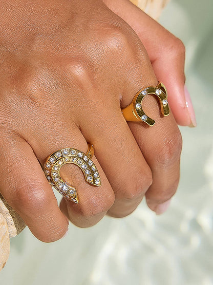 18K Gold Non-Tarnish CZ Horseshoe Ring: Yellow Gold / Maevric-Large