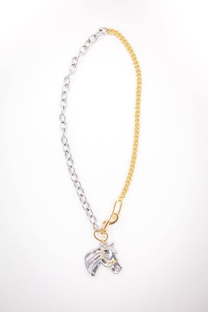 18" 18K Two Toned Plated Chain Necklace with Horse Pendant