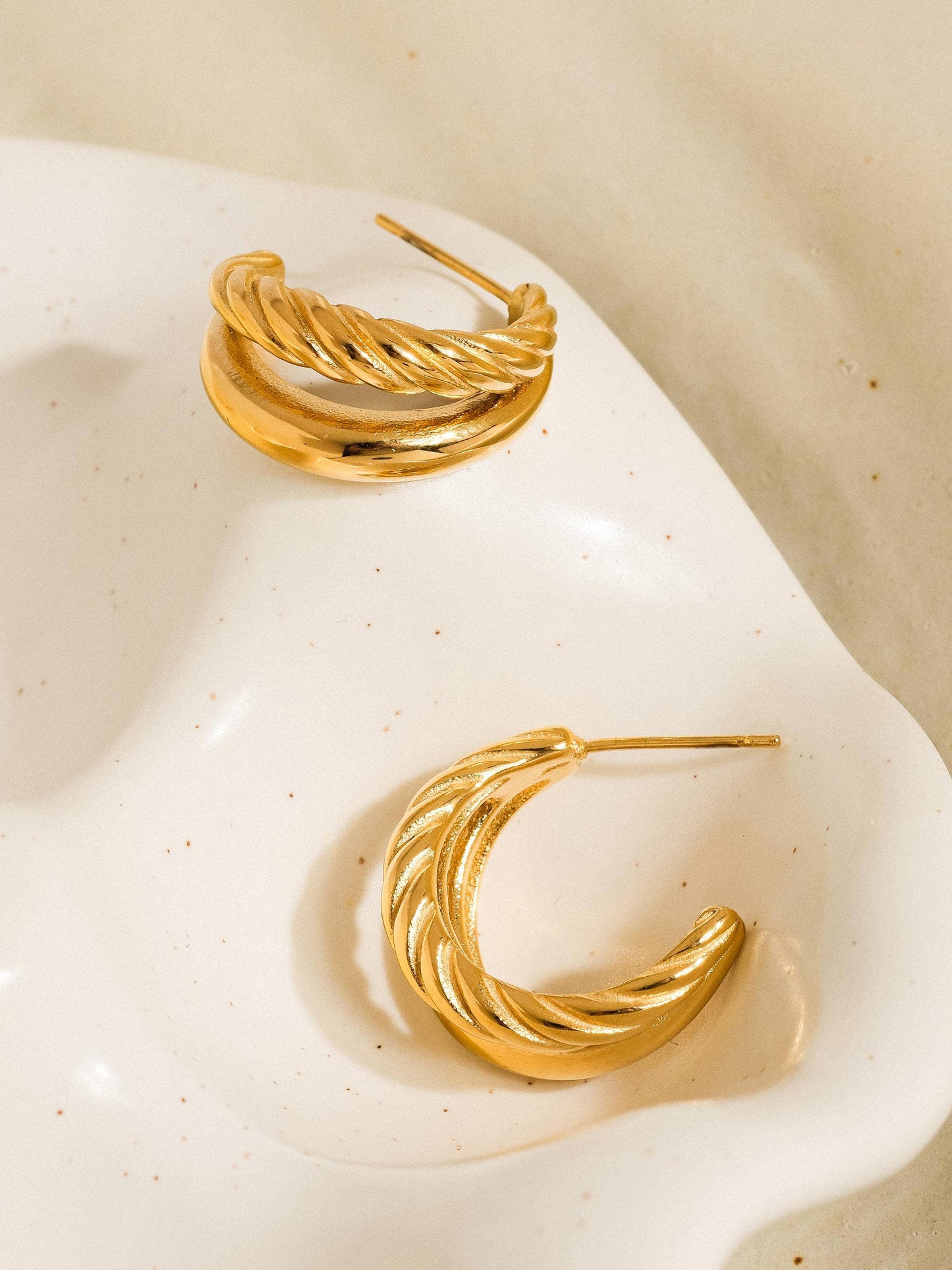 Ghislaine 18K Gold Non-Tarnish Braided Double Hoop Earring: Yellow
