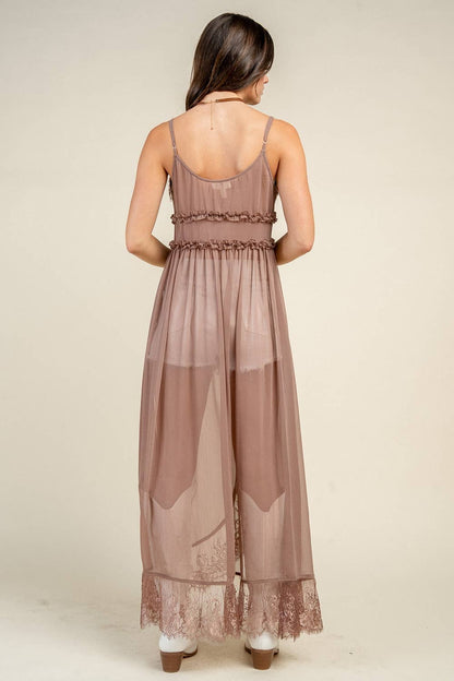 Mesa Maxi Duster Top with Lace: Mushroom