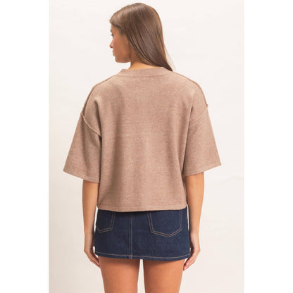 Ada Short Sleeve Cardigan: Dark Taupe