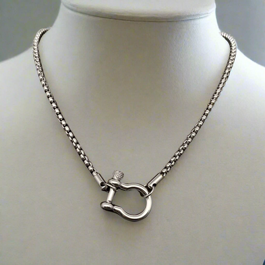 Steel Horseshoe Buckle Charm Necklace: Steel