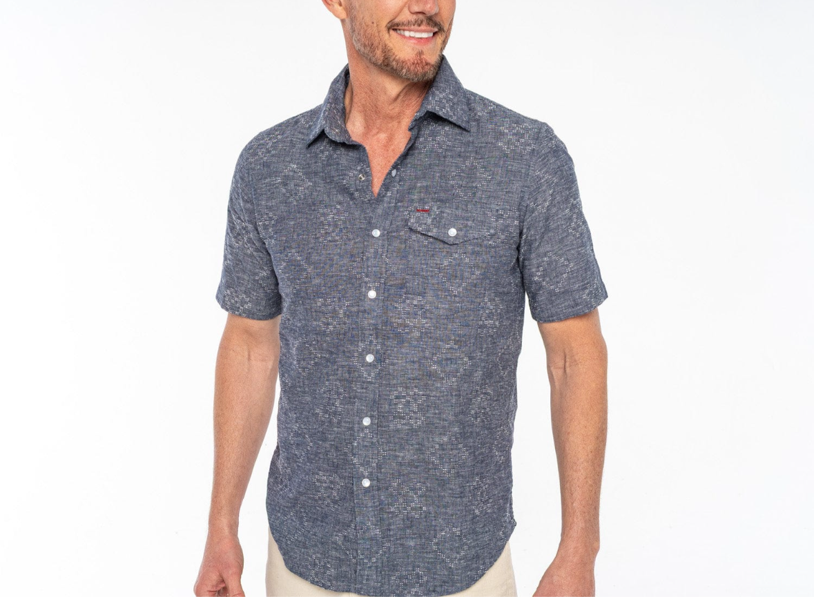 Short Sleeve Pearl Snap Chambray - Navy