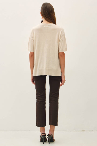 Fayee Boxy Fit Short Sleeve Sweater Top: Oatmeal