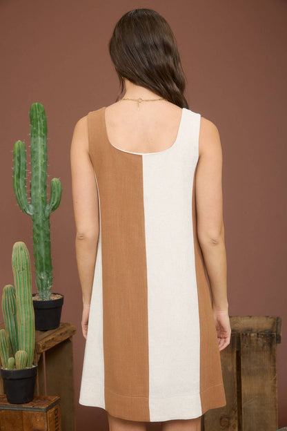 Willa Stripe Sleeveless Mini Dress: Brown