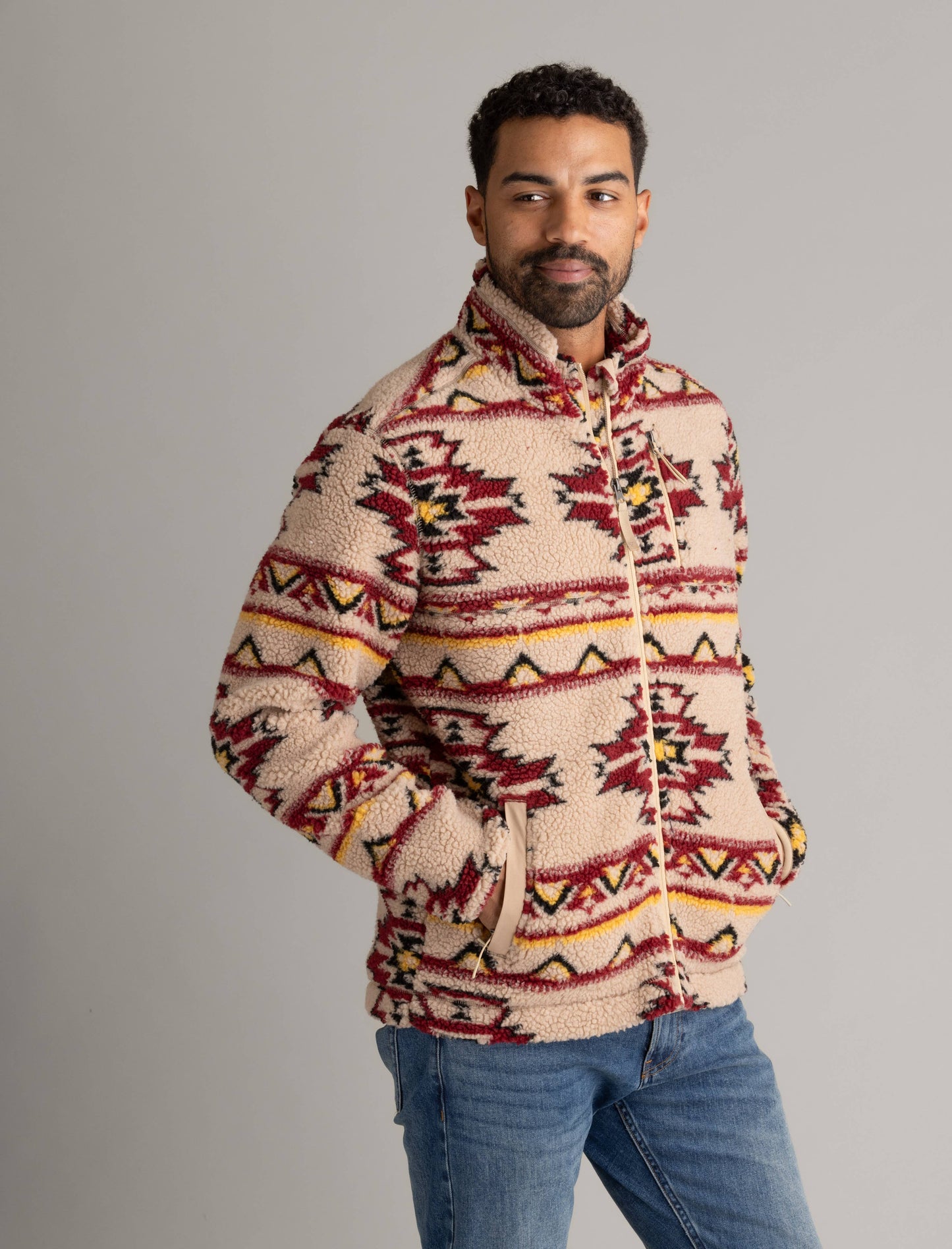 Men's Kismet Jersey Lined Printed Berber Jacket: Cuban Sand Kismet