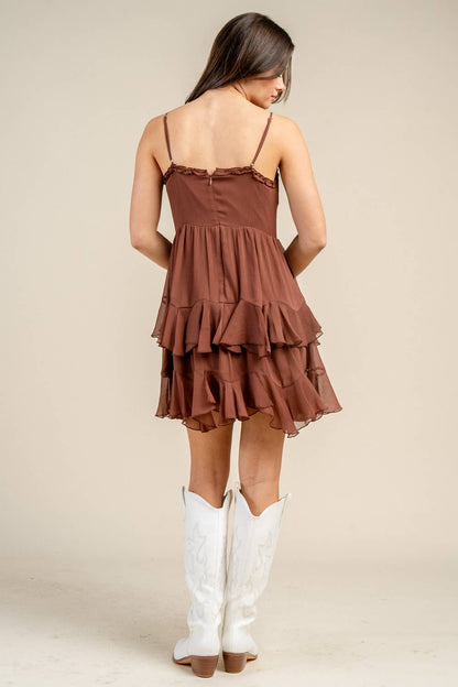 Georgia Tiered Mini Dress: Brown