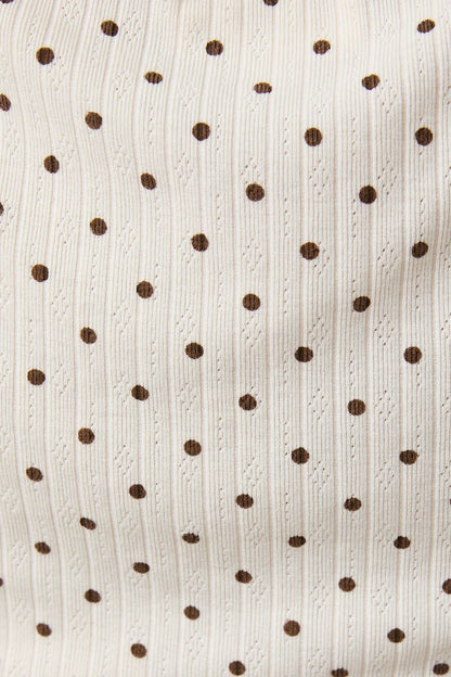 Raina Slouchy Shoulder Sleeveless Polka Dot Top: Cream Brown