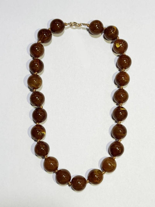 NATURAL STONE AGATE GLASS STAINLESS STEEL NECKLACE: Brown