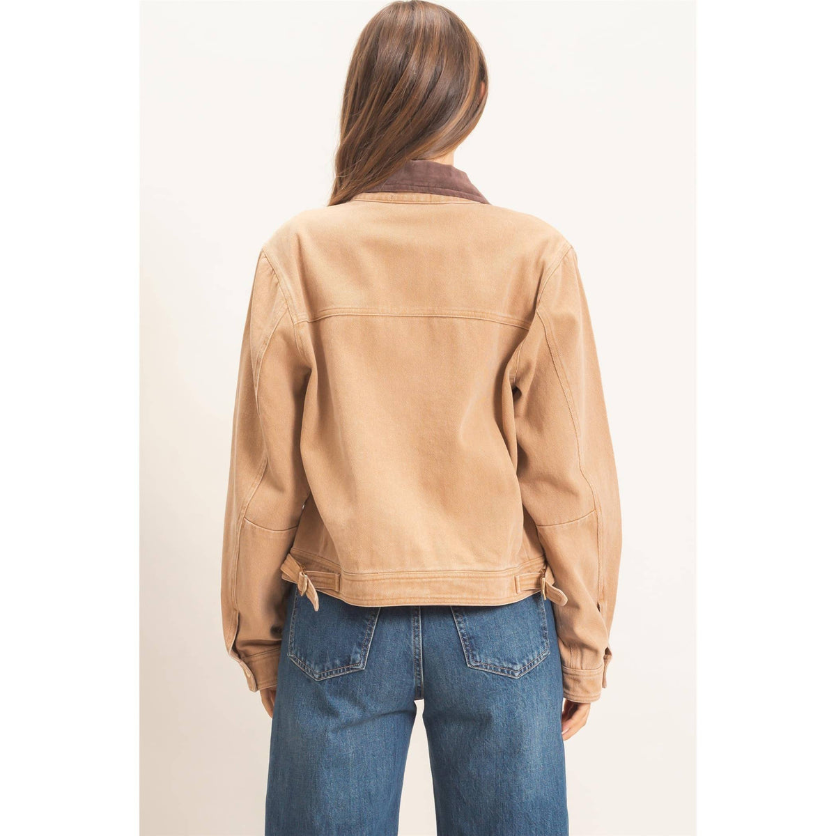 Twill Jacket With Corduroy Collar: DARK TAUPE