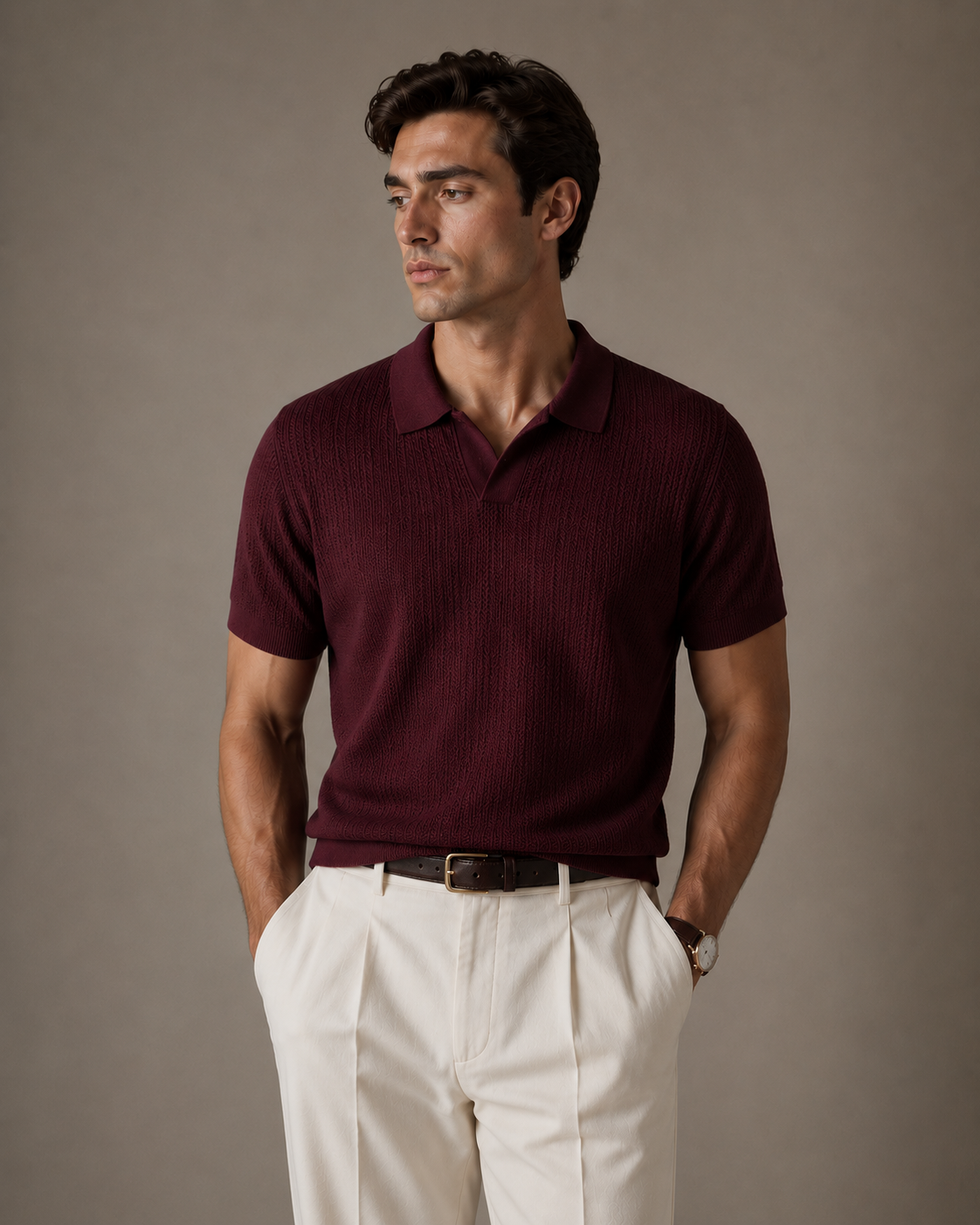 Men's Textured Polo (Burgundy): S
