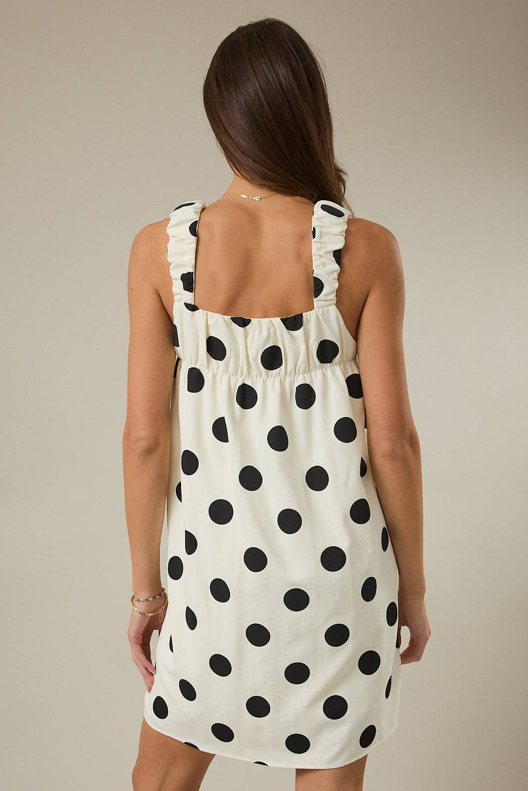 The Madison Mini Sleeveless Bold Polka Dot Dress: Cream Black