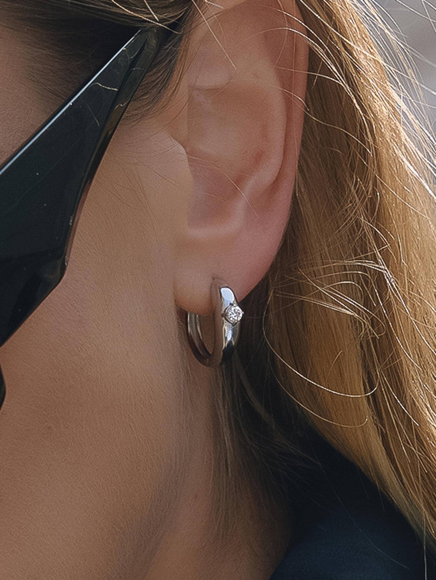 Dazzleon Silver CZ Solitaire  Hoop Earrings: Silver