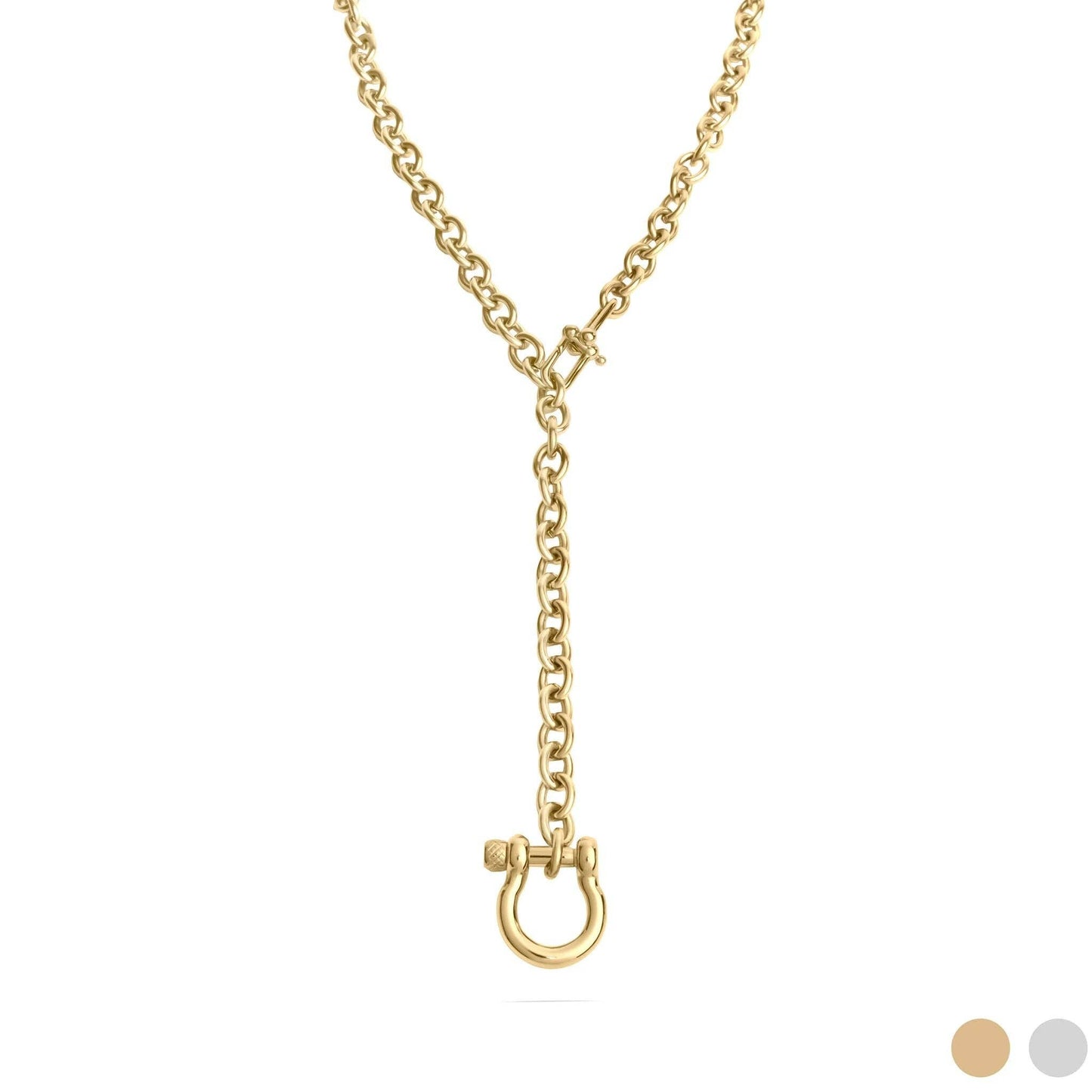 Calvere Non-Tarnish Y Necklace with Horse shoe Carabiner: Gold