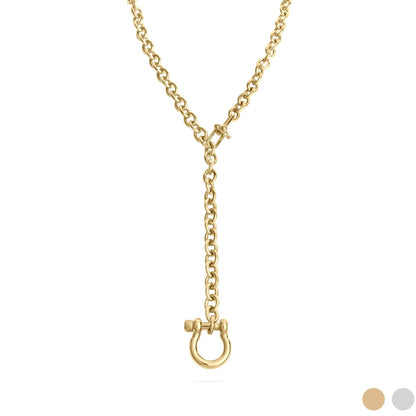 Calvere Non-Tarnish Y Necklace with Horse shoe Carabiner: Gold