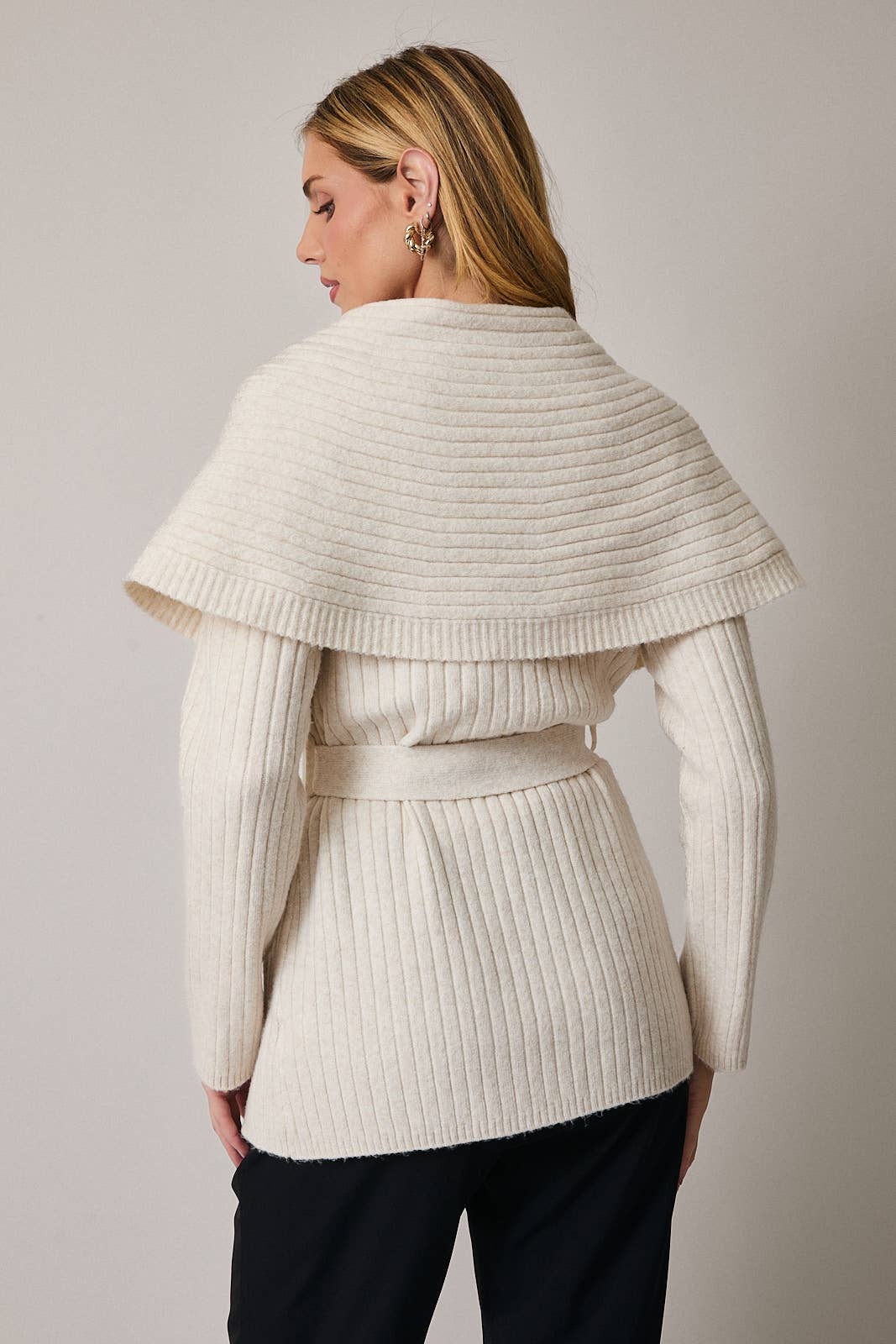 Nora Long Sleeve Wrap Sweater Cardigan: Cream
