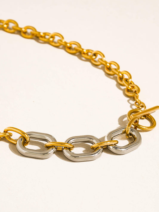 Lurette 18K Gold Non-Tarnish Two Tone Chain Necklace: Multi-Colored