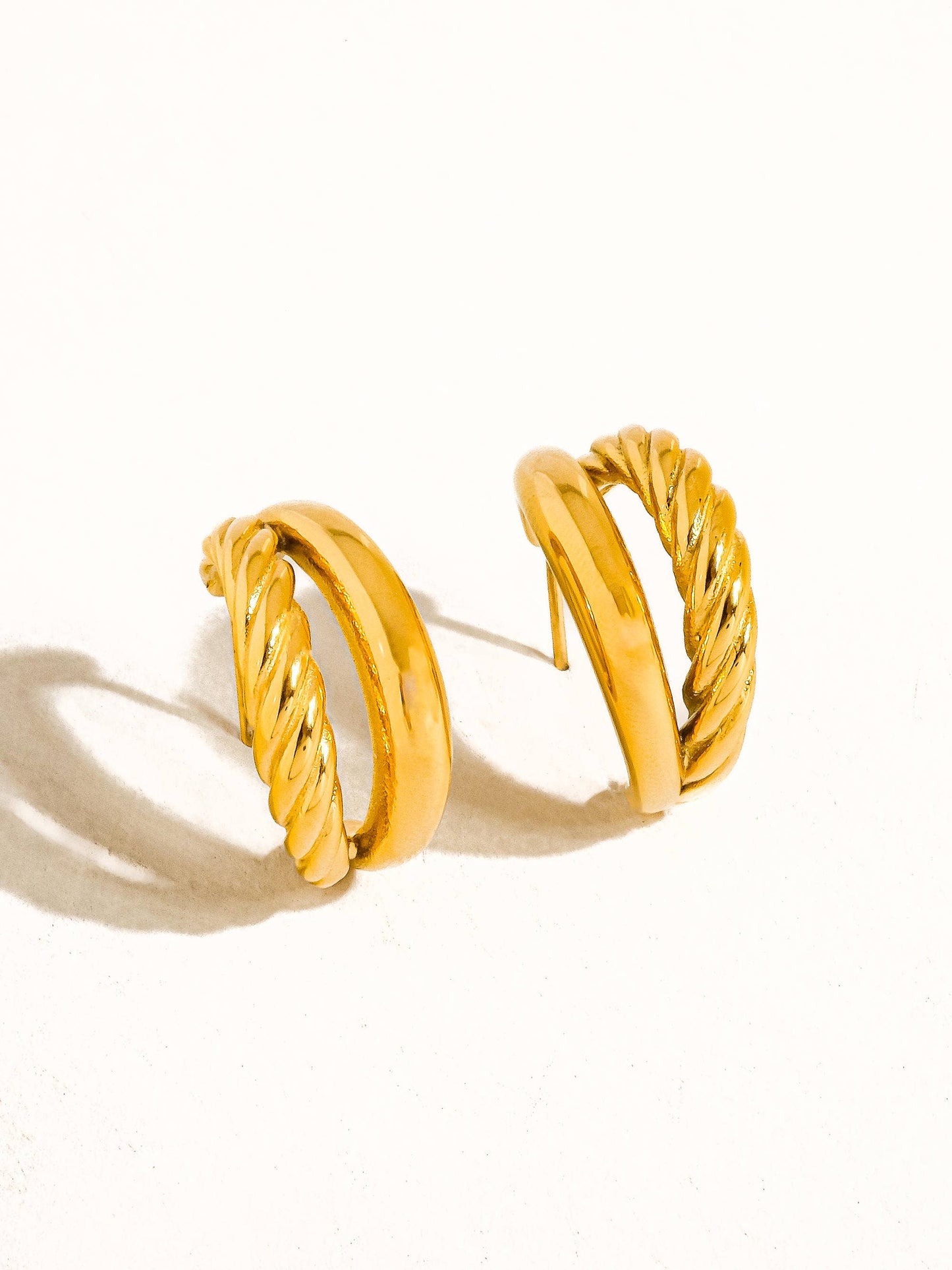 Ghislaine 18K Gold Non-Tarnish Braided Double Hoop Earring: Yellow
