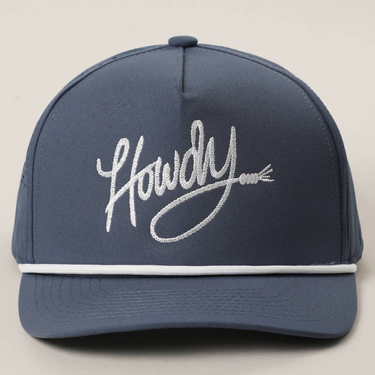 Howdy Embroidered Premium Materials Rope Strap Trucker Hat: NAVY/WHITE
