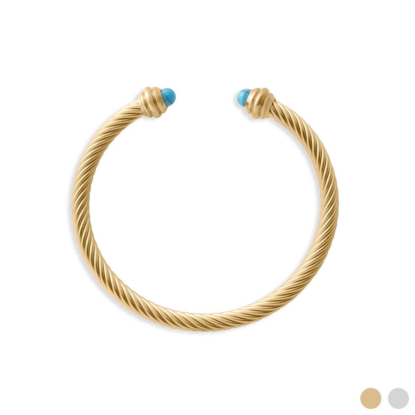 18K Gold PVD Stainless Turquoise Twisted Bangle Braclet: Gold