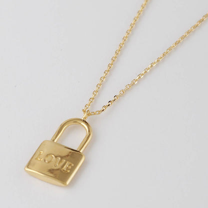 Love Engraved Lock Pendant Necklace