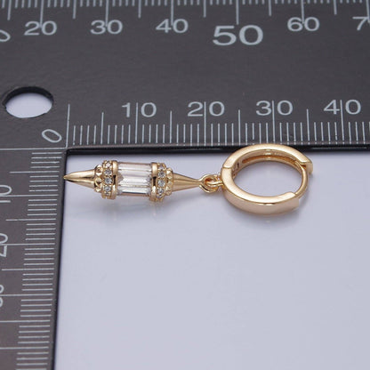 18K Gold Filled pendulum spike drop earrings, Gold Baguette spike dainty earrings, edgy style small spike earrings