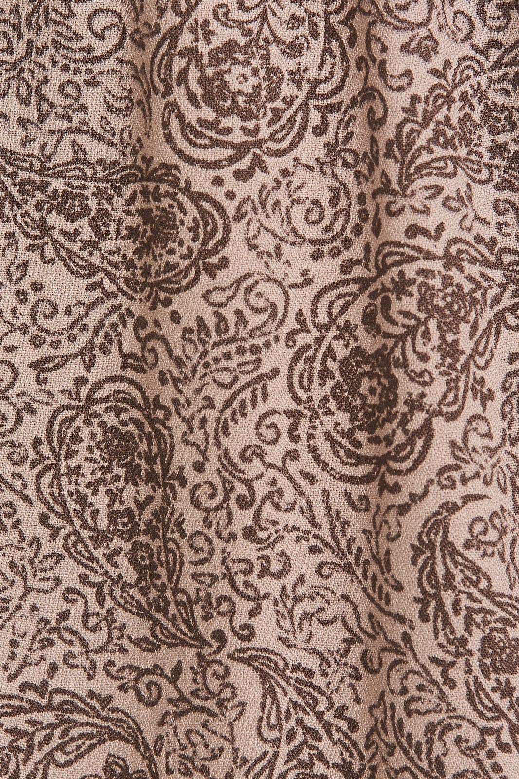 Miren Ruffle Detail Long Sleeve Button Up Shirt: Mocha-Brown Paisley